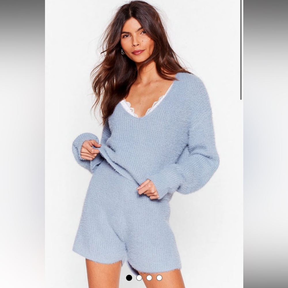 Fluffy knit light baby blue lounge set